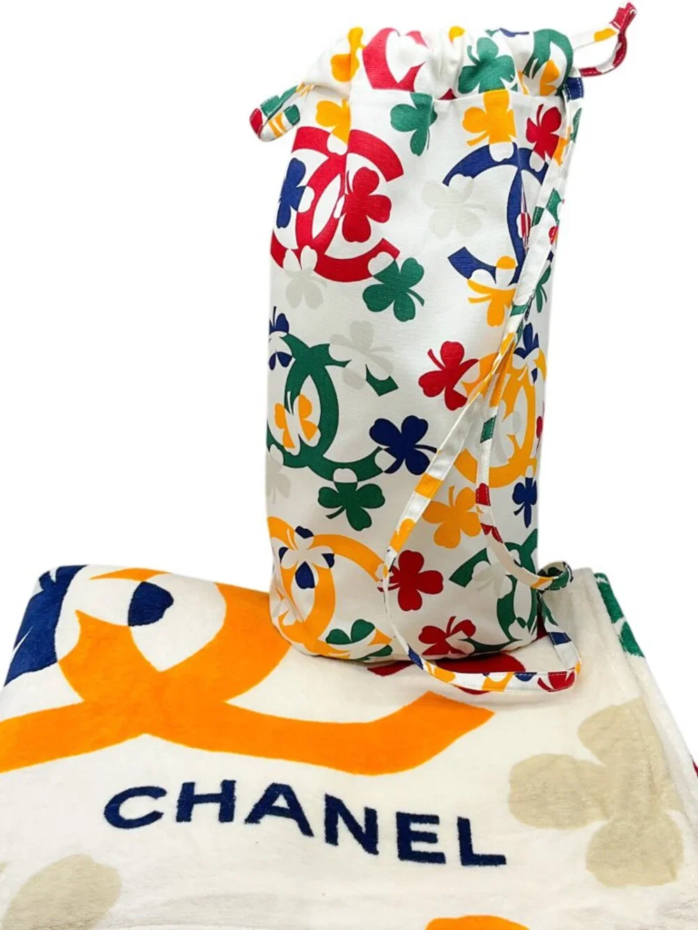 Chanel Rare Vintage Coco Beach Towel and Tote Bag Set